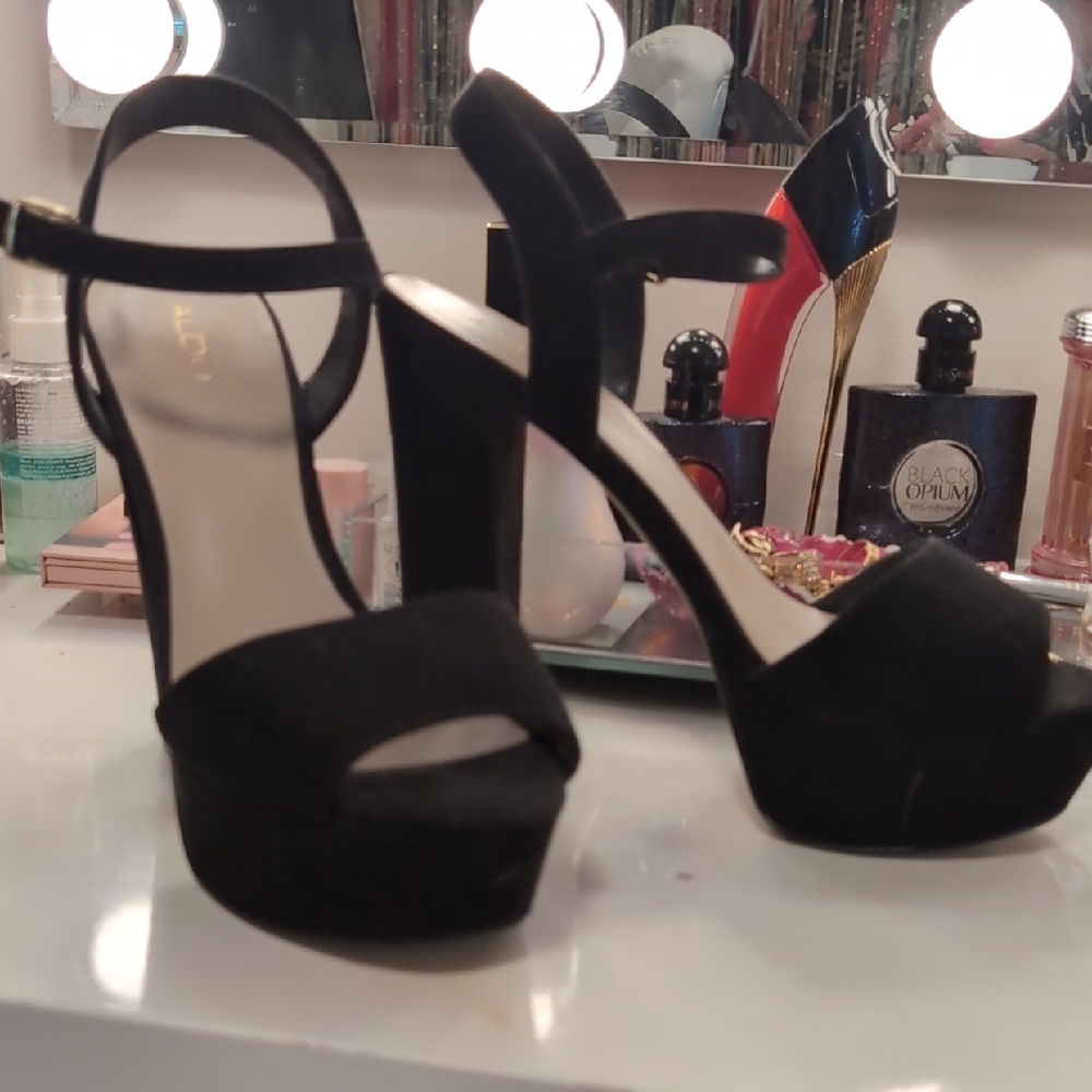 Aldo Black Suede Platform Heels